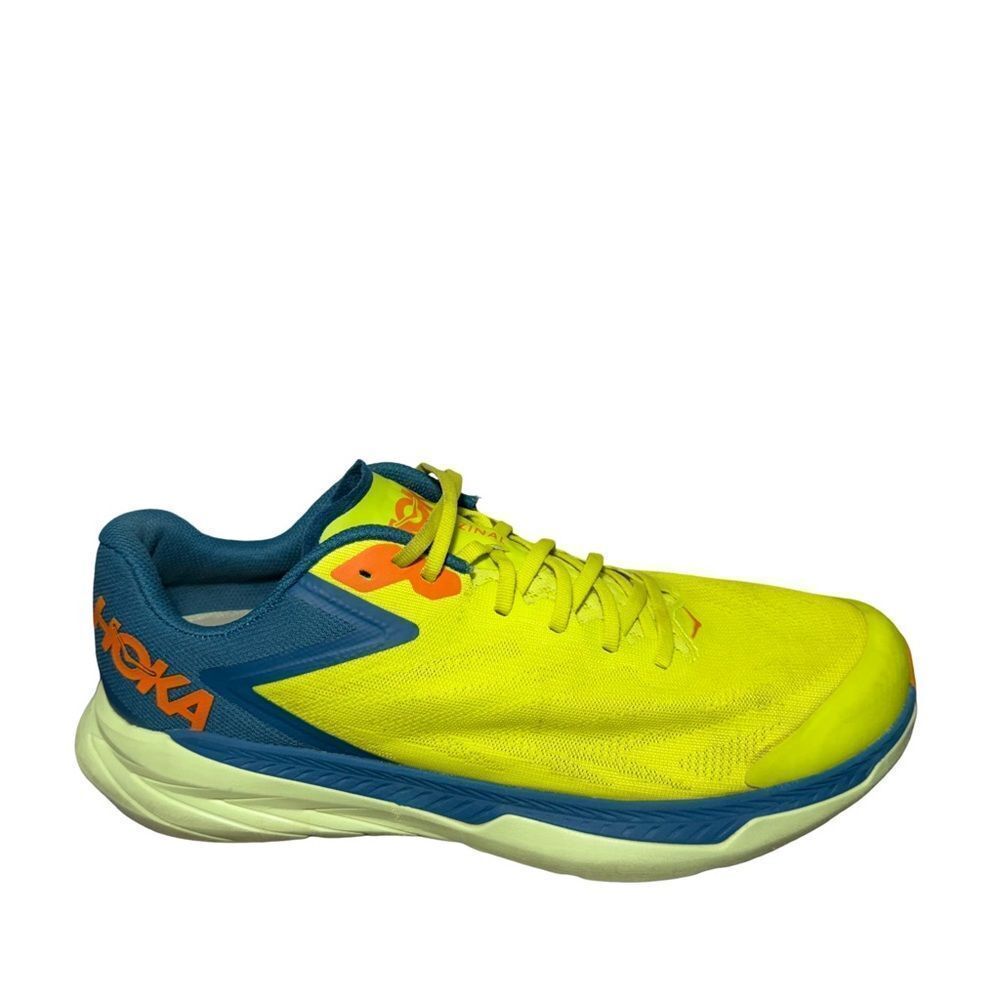 Hoka zinal Bright Yellow and Teal Men’s Running Shoe with Orange Logo size 12 D